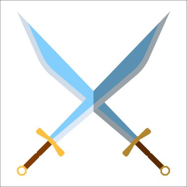 Ortaçağ kılıç simgesi ve etiketi. Düz stil. Vektör çizim logo.