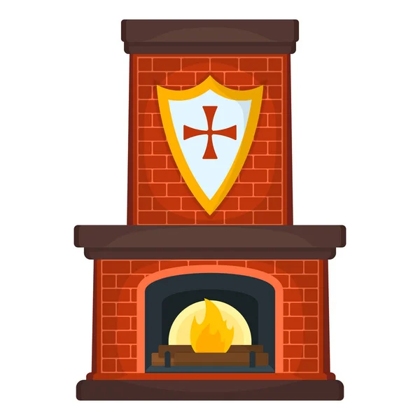 Koncepcja ikony kominka. Fireside na białym tle. Symbol mebli, ikona i odznaka. Ilustracja wektora kreskówek — Wektor stockowy