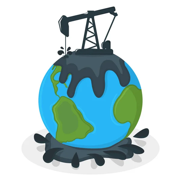 Знак и ярлык Концепции загрязнения Земли нефтью. Земная поляризация по П. — стоковый вектор