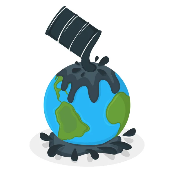 Earth Oil Pollution Concept Icon and Label. Earth Pollution by P — Stock Vector