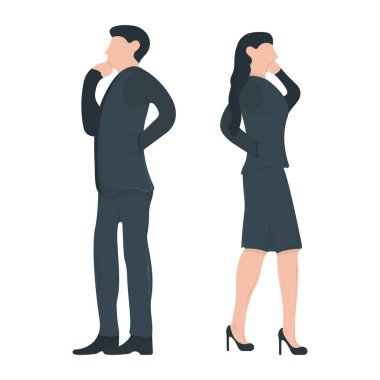 İş adamı ve İş kadını Siluet Simge ve Etiket. İş Adamları Sembolü, Simge ve Rozet. Siyah ve Basit Vektör illüstrasyonu