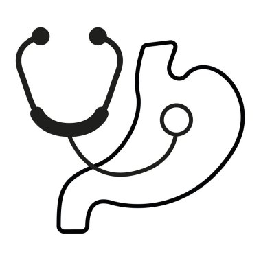 Mide Kavramı Simgesi ve Etiketi. Sağlık Araştırma Sembolü, Simge ve Rozet. Basit Siyah Vektör illüstrasyonu