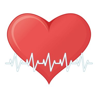 Heartbeat Concept Icon and Label. Sağlık Araştırma Sembolü, Simge ve Rozet. Çizgi film Vektör illüstrasyonu