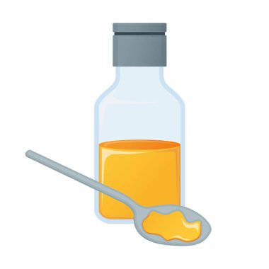 Tıbbi Karışım Simge ve Etiket. Sağlık Araştırma Sembolü, Simge ve Rozet. Çizgi film Vektör illüstrasyonu