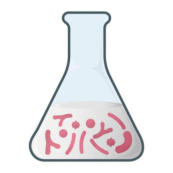 Flask z ikoną bakterii i etykietą. Symbol badania zdrowia, ikona i odznaka. Ilustracja wektora kreskówek — Wektor stockowy