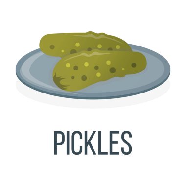 Turşu. Sağlıklı Gıda Tarzı, Simge ve Etiket Konsepti. Doğal Probiyotik Sembolü, Simge ve Rozet. Çizgi film Vektör illüstrasyonu