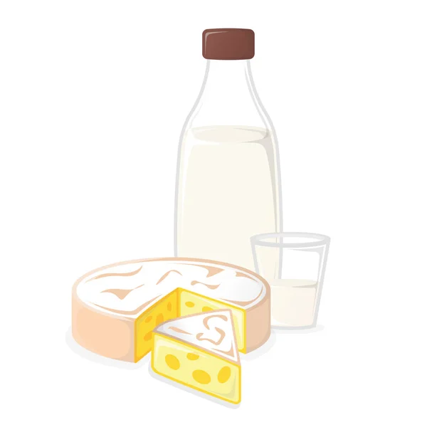 Mjölkprodukter. Mjölk och ost. Begreppsikon och etikett. Naturlig och hälsosam mat symbol, Ikon och bricka. Tecknad vektor illustration — Stock vektor