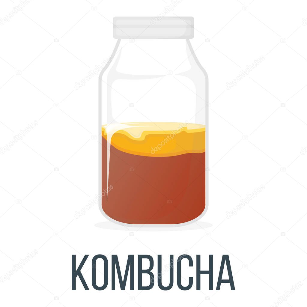 Kombucha. Healthy Food Style, Concept Icon and Label. Natural Probiotics Symbol, Icon and Badge. Cartoon Vector illustration