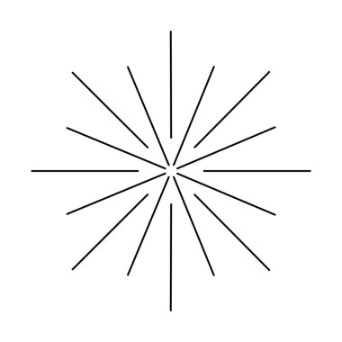 Retro güneş patlaması şekli ve klasik güneş patlaması. Patlama ışınları. Vintage logo, etiketler, rozetler. Geometrik şekiller yıldızlar ve vektör tasarım elementleri izole edilmiştir. Minimum siyah havai fişek patlaması