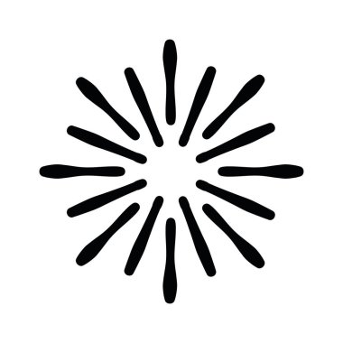 Retro güneş patlaması şekli ve klasik güneş patlaması. Patlama ışınları. Vintage logo, etiketler, rozetler. Geometrik şekiller yıldızlar ve vektör tasarım elementleri izole edilmiştir. Minimum siyah havai fişek patlaması