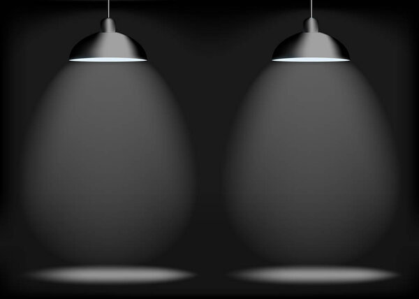 Black Abstract Background Spotlight on Stage with Scenic Light. Lighted Stage, Scene, Podium Concept. Realistic 3d Vector illustration and Art