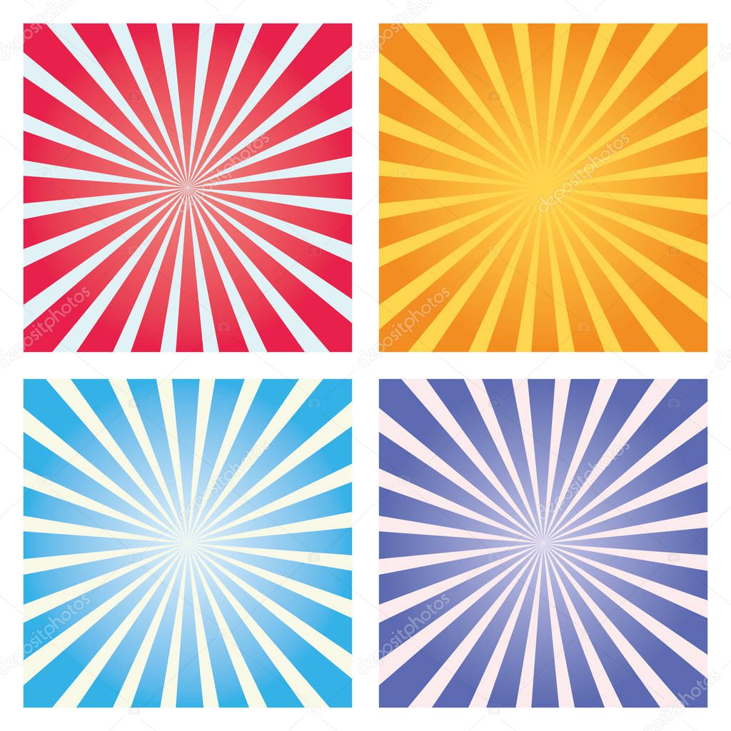Colorful Sunburst Icon. Colored Sun Rays Symbol, Label and Concept. Cartoon Vector illustration and Art