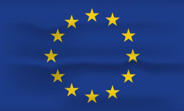 Avrupa Birliği Bayrak Simgesi ve Logosu. Dünya Ulusal İzole Bayrak ve Şablon. Gerçekçi, 3 boyutlu Dalga Efektli Vektör İllüstrasyon Sanatı