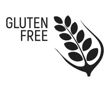 Glütensiz. Alerjen yiyecekler, Gmo ürünleri ikonu ve logosu. Hoşgörüsüzlük ve alerji yiyeceği. Siyah ve basit vektör illüstrasyonunu ve izole edilmiş sanatı kavra