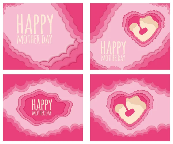 Happy Mother Day Cutting Paper Shape Abstract Banner Poster Gift — Stock Vector