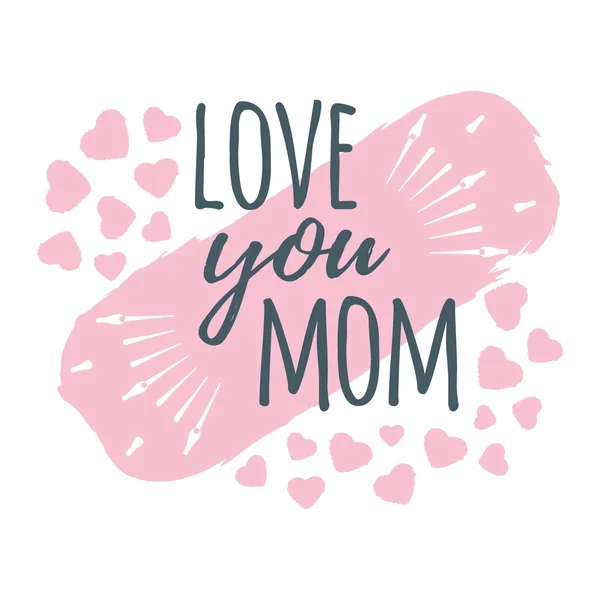 Banner Logo Etichetta Poster Love You Mom Progettazione Calligrafia Saluto — Vettoriale Stock