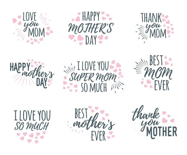 Set Happy Mother Day Banner Logo Label Poster Design Calligraphy — Stock Vector