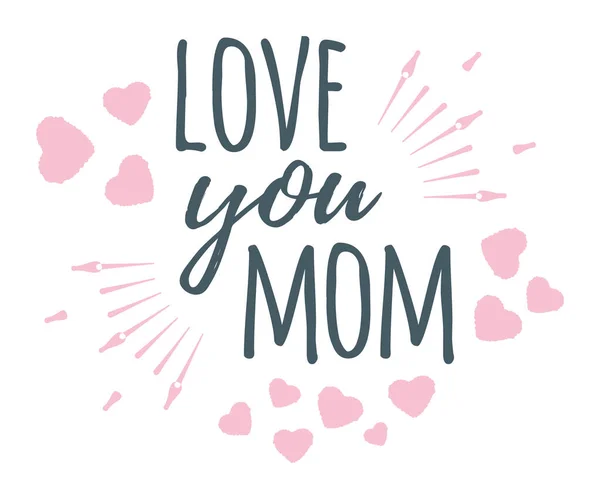 Banner Logo Etichetta Poster Love You Mom Progettazione Calligrafia Saluto — Vettoriale Stock
