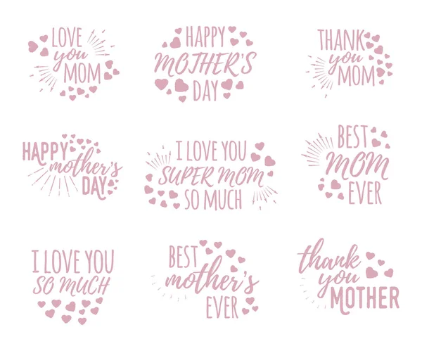 Anneler Günü Afişi Logo Etiket Poster Seti Kaligrafi Tasarımı Yazı — Stok Vektör