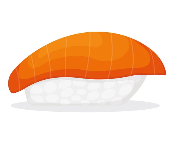 ご飯と魚のマグロのサーモン 白で隔離された新鮮なロール寿司 漫画のベクトルイラスト 健康的な脂肪の魚介類のアイコン オメガ3食品 アジア料理のコンセプトロゴ — ストックベクタ