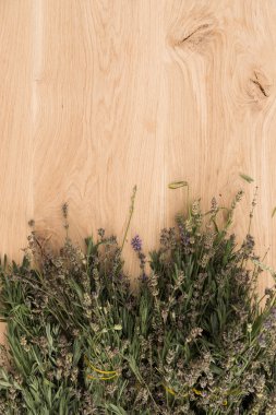 ahşap arka plan üzerinde otlar kümesi
