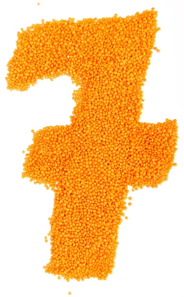 Números de lentilhas amarelas em um fundo branco — Fotografia de Stock
