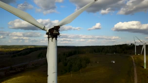 Working electric wind generators feeding the village — Stock Video
