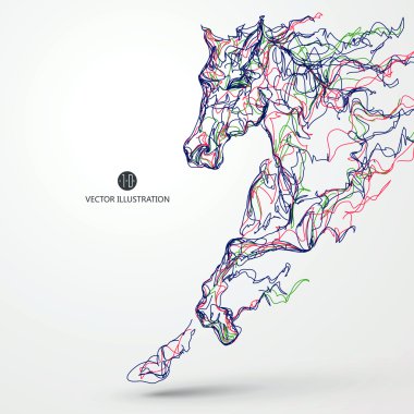 Running horse, colored lines drawing, vector illustration. clipart