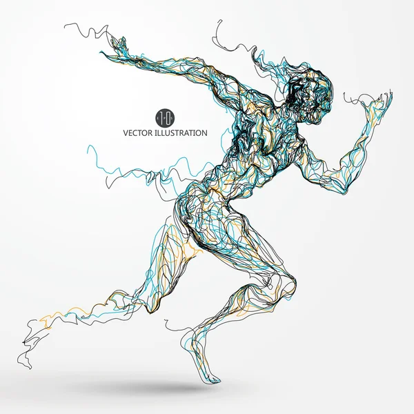 Çalışan adam, renkli çizgiler çizim vektör çizim.