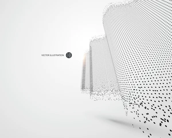 Modèle ondulatoire composé de particules, d'illustrations scientifiques et technologiques . — Image vectorielle