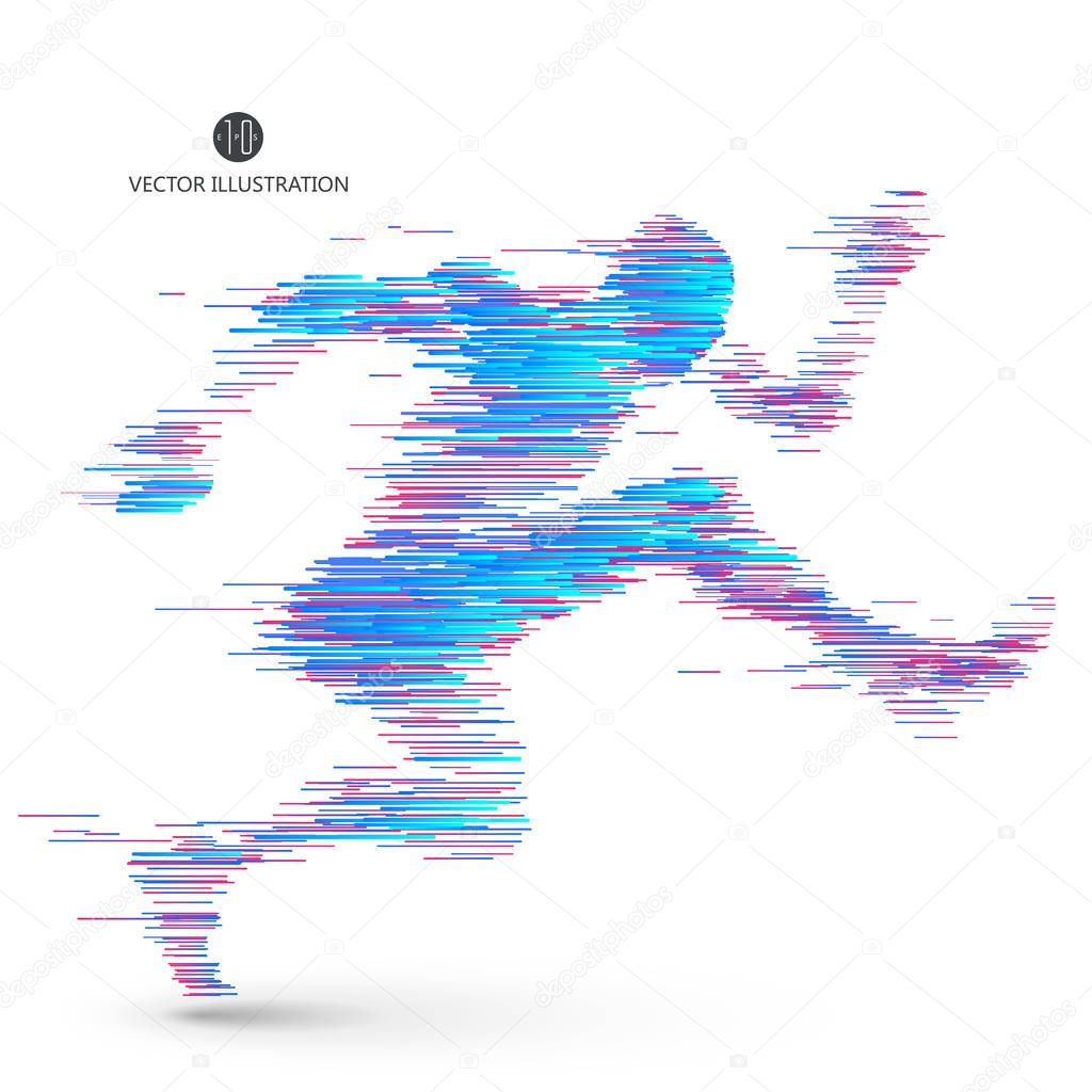 Running people, composed of colored lines.