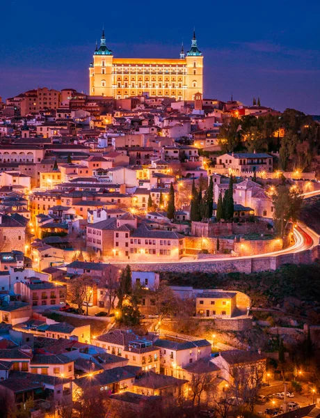 Panorama Toledo Západ Slunce Soumrak Španělsku Evropa — Stock fotografie