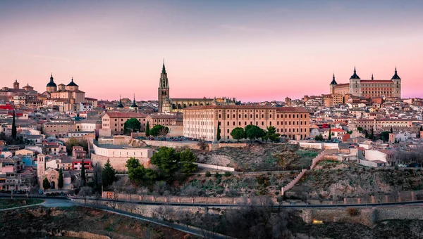 Panorama Toledo Pôr Sol Crepúsculo Espanha Europa — Fotografia de Stock