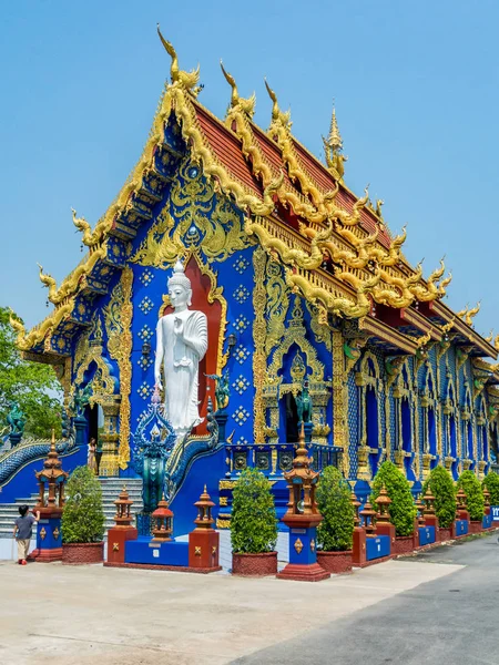 Krásný Buddhistický Chrám Blue Wat Rong Suea Deset Chiang Mai — Stock fotografie