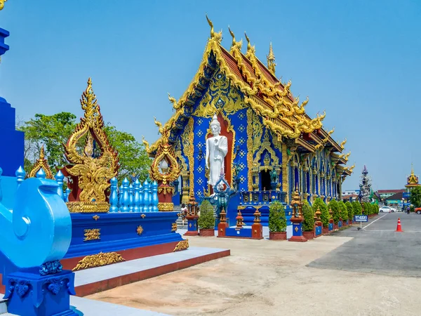 Krásný Buddhistický Chrám Blue Wat Rong Suea Deset Chiang Mai — Stock fotografie