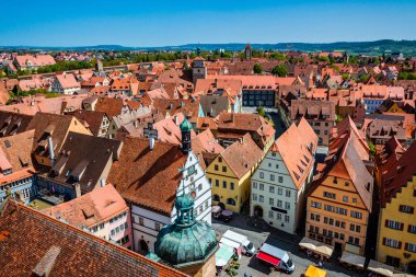 Rothenburg ob der Tauber, Bavyera, Almanya Old Town şehirde doğal yaz hava Panoraması