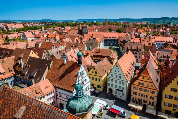 巴伐利亚 德国罗腾堡古城镇的风景秀丽的夏日空中全景 — 图库照片