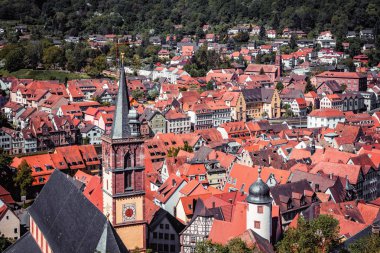 Wertheim Old Town şehirde doğal yaz hava Panoraması am ana, Bavyera, Almanya