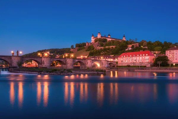 Krásný Úžasný Výhled Würzburgu Starý Můstek Přes Řeky Mohan Hrad — Stock fotografie