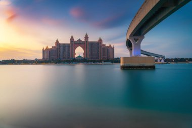 WOW view of Atlantis Resort, Hotel & Theme Park at the Palm Jumeirah Island, A view from The Pointe Dubai, UAE. Luxury travel inspiration. clipart