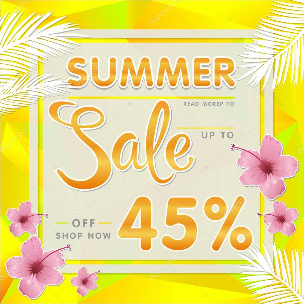 Summer discount banner on a yellow background  45% sale