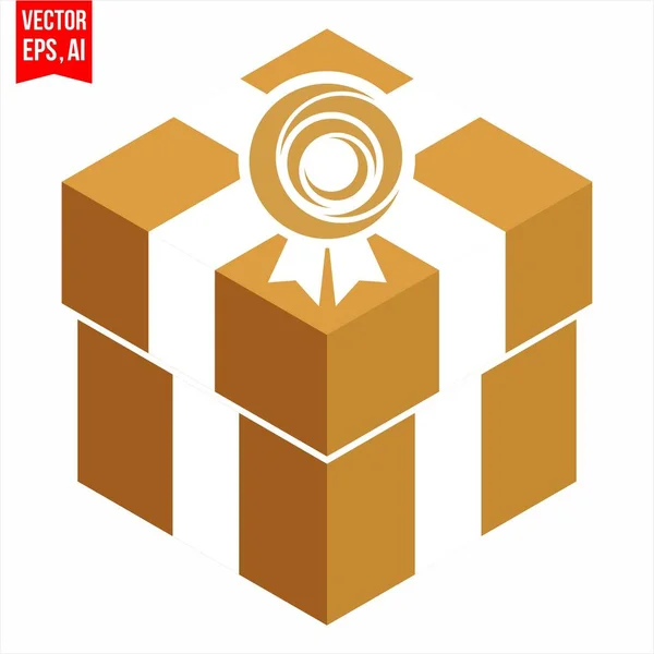 Golden Gift Box Logo — Stock Vector