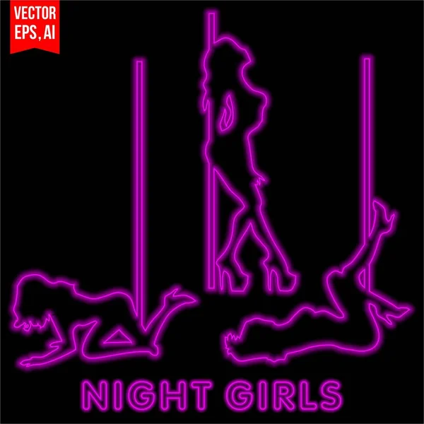 Νέον Χρώματα Κορίτσια Νύχτα — Διανυσματικό Αρχείο