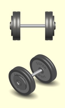 İzole dumbbell 12 egzersiz egzersiz için. Açık ve izometrik. 3D stil vektör çizim.