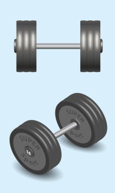 İzole dumbbell egzersiz egzersiz için 16. Açık ve izometrik. 3D stil vektör çizim.