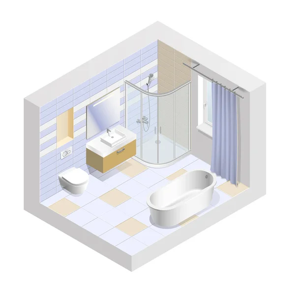 Nowoczesna łazienka wnętrza izometryczny. Łatwe zmienianie kolorów płytek. Ilustracja wektorowa. — Wektor stockowy