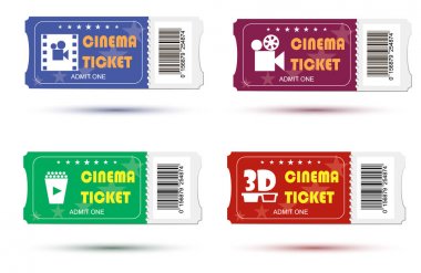 Vektör set sinema biletleri yakın üstten görünüm beyaz arka plan üzerinde izole tasarlanan