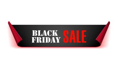 siyah gerçekçi kavisli kağıt afiş. Şerit. siyah Cuma satışı. vektör çizim