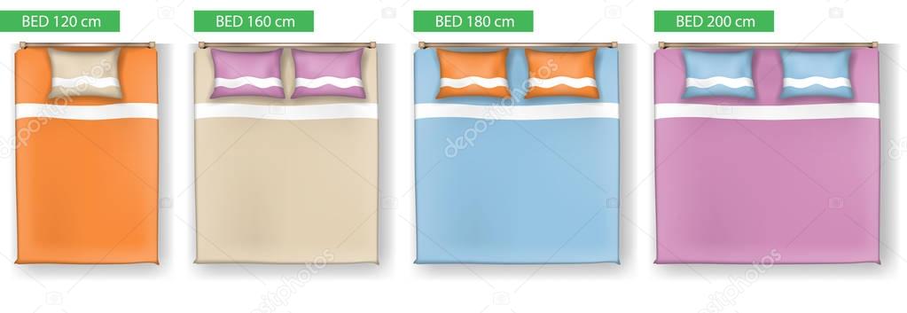 Set of simple Bed vector icons furniture for floor plan. 3D Graphical drawing interior