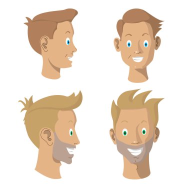 Mutlu avatarlar baba ve oğlu, düz tasarım Stil kümesi. Vektör çizim.